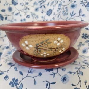Vintage Jason Paisley Pottery Hand Painted Colander With Matching Plate Cottage